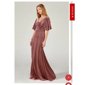 Coco melody Coral Blush Bridesmaid Dress Velvet Drape Sleeves Cross Wrap‎ Bodice